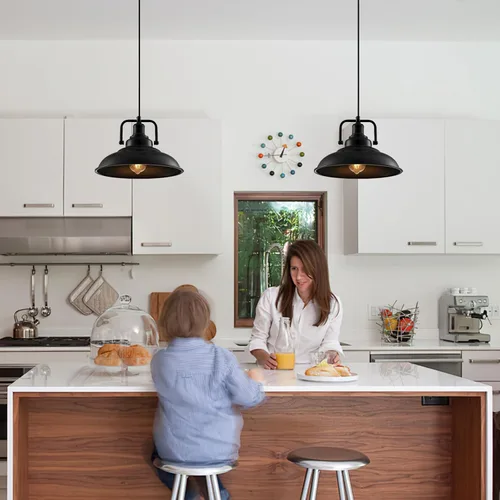 Miniatura 2 de Paquete de 1 lámpara colgante negra de 12.5 pulgadas, lámpara colgante de granja, iluminación colgante industrial, luces colgantes de cocina, luces
