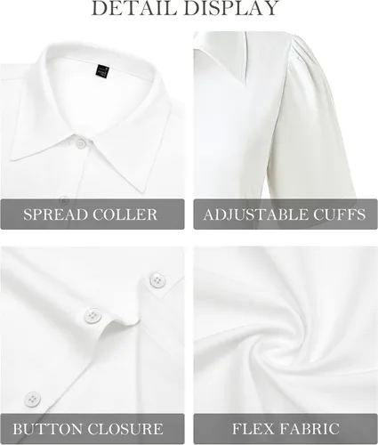 Miniatura 5 de Gleeivy Camisas de botones para mujer de manga corta abombada, camisas de vestir abotonadas con cuello ajustado, blusa superior de trabajo