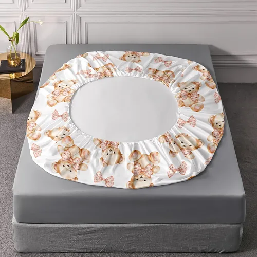 Miniatura 5 de AILONEN Lovely Bear - Juego de sábanas bajeras tamaño Queen, juego de ropa de cama con pajarita de dibujos animados para niños y niñas, sábana