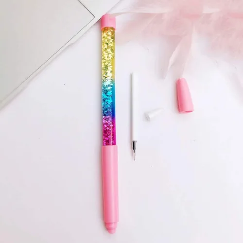 Miniatura 6 de queenland Paquete de 4 bolígrafos de tinta de gel de arena líquida arcoíris con brillantina, bolígrafos de cristal, bolígrafos de punta redonda