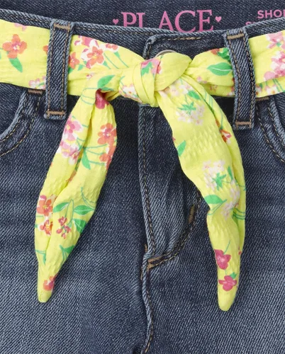 Miniatura 3 de The Children's Place Pantalones cortos de mezclilla con cinturón para niña