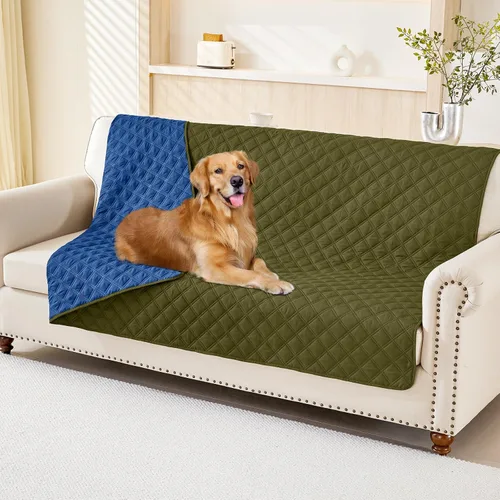 Miniatura 168 de Smiry Funda impermeable para cama de mascota, suave y lavable, para muebles, cama, sofá, reversible, a cuadros (30 x 53 pulgadas, color beige/beige)