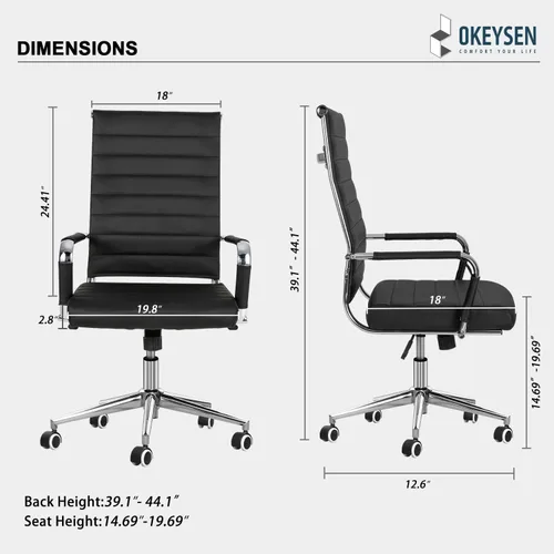 Miniatura 3 de Okeysen Sillas de sala de conferencias negras, silla ergonómica moderna de escritorio de piel sintética acanalada para oficina, silla giratoria