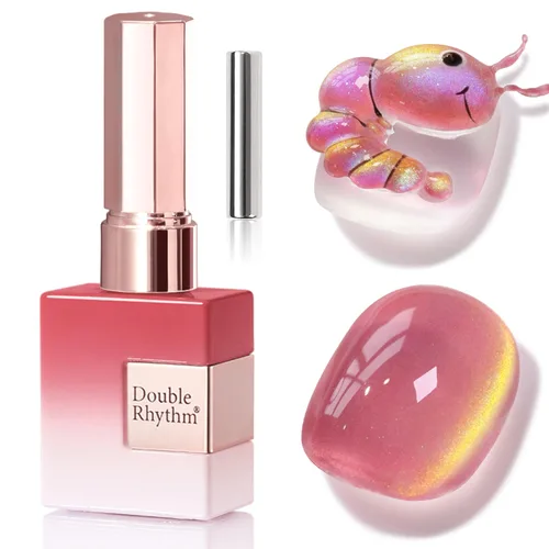 Miniatura 63 de Double Rhythm Esmalte de gel Jelly Glass de ojo de gato con imán, 0.5 onzas líquidas, brillo holográfico, brillante, translúcido
