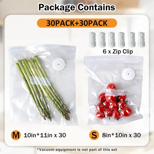 Bolsas selladoras al vacío reutilizables para alimentos, 60 unidades de 8 x 10 pulgadas y 10 x 11 pulgadas, bolsas selladoras al vacío para cocinar