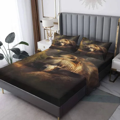 Miniatura 8 de Bear Sheets - Juego de sábanas de tamaño individual, sábanas de microfibra suave y bolsillo profundo, sábanas y fundas de almohada estampadas sin