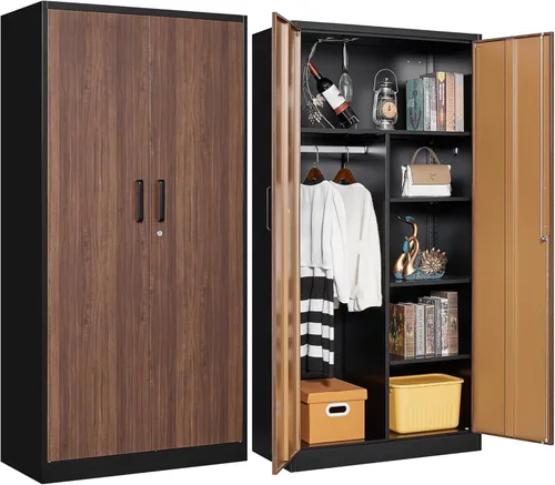 Letaya Gabinetes de Almacenamiento de Metal, Casilleros para Empleados de 72'', Armario de Acero con Puerta con Cerradura para Oficina, Hogar, Dorado