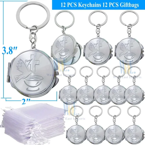 Miniatura 2 de 12 llaveros de espejo compacto para bautizo recuerdos, maquillaje de Espíritu Santo Compacto/Primera Comunión/Oro Plata/Recuerdos para Comunión