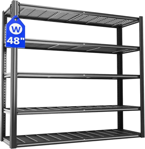 Estantería de metal para garaje de 48 pulgadas de ancho, estantes de almacenamiento de 5 niveles, estante ajustable de 3030 libras, estantería de