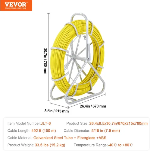 Miniatura 7 de VEVOR Cinta de pescado de fibra de vidrio de 5/16 pulgadas, cinta de pescado eléctrica de 492 pies, extractor de alambre de cinta de pescado