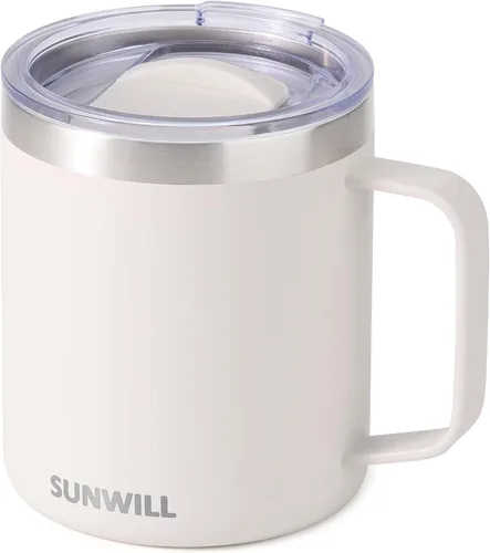 Miniatura 35 de SUNWILL - Taza de café de viaje con tapa, taza aislada con asa, taza de acero inoxidable de 14 oz para acampar, oficina, hogar, recubrimiento