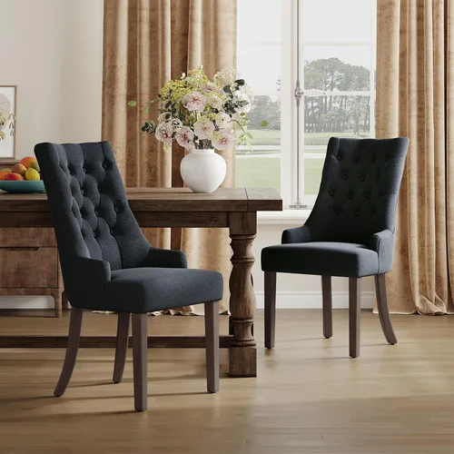 Miniatura 25 de COLAMY Juego de 2 sillas de comedor laterales de tela, sillas de comedor tapizadas con respaldo alado con botón copetudo, sillas de sala de estar