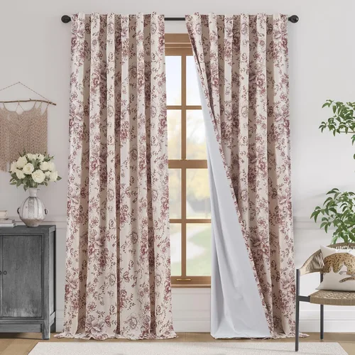 Miniatura 94 de Jinchan Cortinas de Mezcla de Lino con Estampado Floral para Sala de Estar, 84 Pulgadas de Largo, Cortinas con Bolsillo para Varilla y Tab Trasera