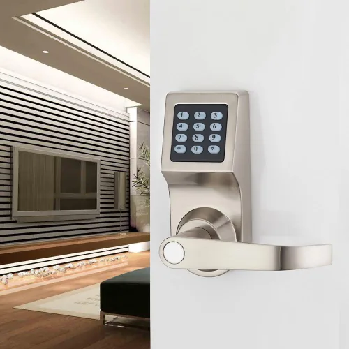 Miniatura 3 de Cerradura digital para puerta, desbloquea con control remoto, Tarjeta, código y llave M1, Manija con dirección reversible.