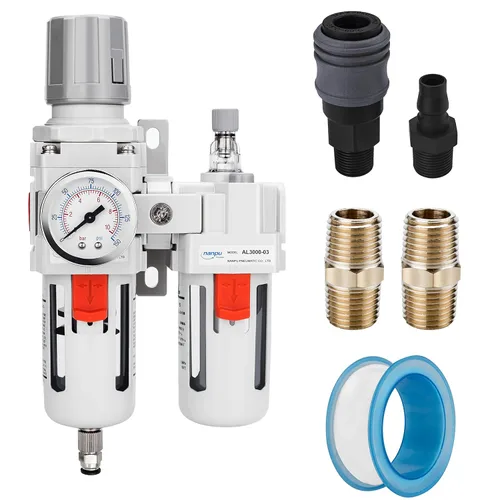 Miniatura 17 de NANPU 1" NPT Filtro de aire comprimido, regulador y lubricador (FRL) Combo - Separador de trampa de agua/aceite - Calibrador (0-150 psi), elemento