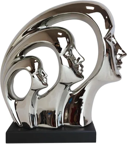 Ebros Gift Plata plateada cerámica abstracta arte contemporáneo moderno 3 caras unidad familiar estatuilla decoración del hogar escultura como museo