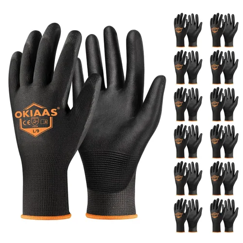 OKIAAS Guantes de trabajo para hombre, guantes ultra delgados y ligeros con agarre, juego de 12 pares de guantes de construcción con revestimiento