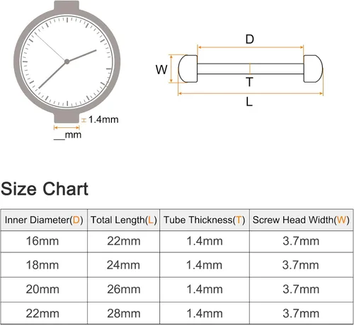 Miniatura 2 de HARFINGTON Reloj Tornillo Tubo Varilla Acero Inoxidable Reloj Correa Pines