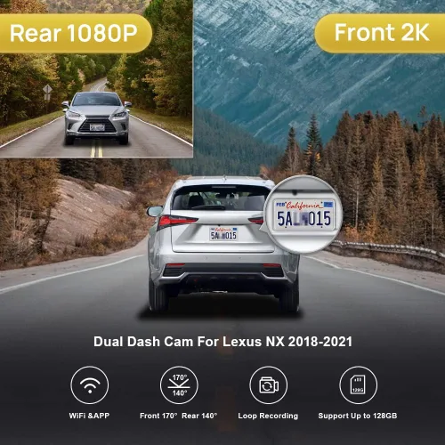 Miniatura 3 de Fitcamx Cámara de salpicadero delantera y trasera 2K para Lexus NX 350 300 Sport 250 F Premium, aspecto OEM, video HD dual de 1440P+1080P, grabación