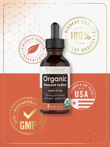Miniatura 5 de Carlyle Gotas líquidas orgánicas de yodo naciente 2 onzas líquidas Suplemento vegano Sin OMG, sin gluten