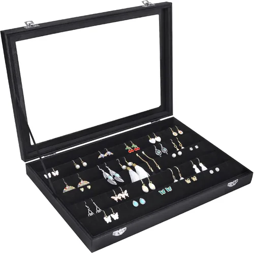Bandeja organizadora de aretes, de terciopelo, caja de almacenamiento premium de 110 ranuras, 55 pares de organizador de exhibición de aretes con