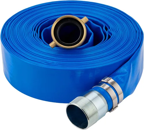 Miniatura 9 de Manguera de descarga de bomba de agua plana de PVC de 2" x 50 pies con accesorios de orejeta con pasador de aluminio, ensamblaje de manguera