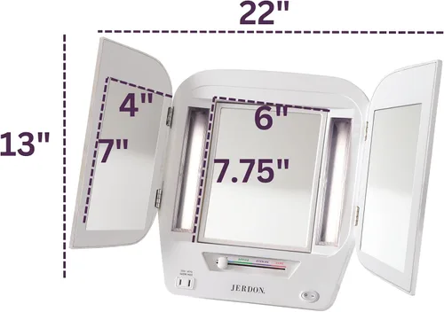 Miniatura 5 de Jerdon JGL10 W Euro Espejo de 3 paneles iluminado con aumento de 5X, 4 configuraciones de luces, acabado blanco