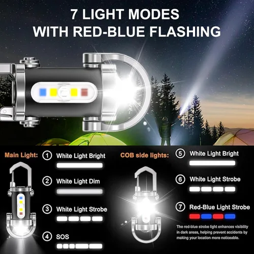 Miniatura 2 de Linterna de llavero recargable, brillante de 800 lúmenes, luz de llavero EDC de aluminio, 7 modos de luz, luz de trabajo COB, linternas