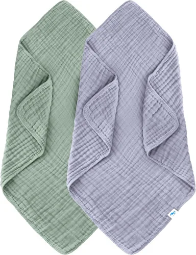 Miniatura 20 de SWEET DOLPHIN - Paquete de 2 toallas de baño de muselina para bebés y niños pequeños, manta 100% algodón, 40 x 40 pulgadas, altamente absorbentes