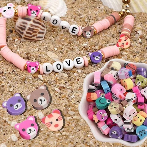 Miniatura 3 de 100 piezas de cuentas de arcilla polimérica Heishi de dibujos animados, cuentas espaciadoras para suministros de joyería DIY, pulseras, aretes