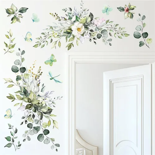 Miniatura 2 de Vinilo botánico de hojas verdes, calcomanías de vinilo para despegar y pegar, enredaderas rústicas colgantes, mural, mariposas, flores, calcomanías
