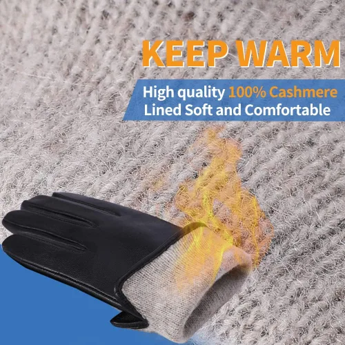Miniatura 2 de MGGM collection Guantes de piel de cordero de napa para mujer, con forro de cachemira cálida