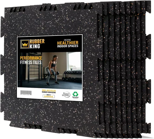 Miniatura 9 de Rubber King - 10 azulejos entrelazados de 19" x 19" x 0.236 in, azulejos de goma 100% reciclada, tapete de ejercicio para gimnasio en casa, azulejos
