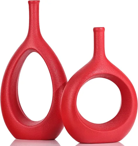 Miniatura 9 de Juego de 2 jarrones de cerámica de oro negro, moderno círculo hueco con agujero para decoración del hogar, centros de mesa, granja, chimenea, sala