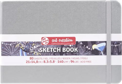Talens Art Creation T9314-045M 445977 Cuaderno de bocetos Talens Art Creation, cuaderno de dibujo, 80 hojas (21 x 15 cm), Plata brillante, 4.9