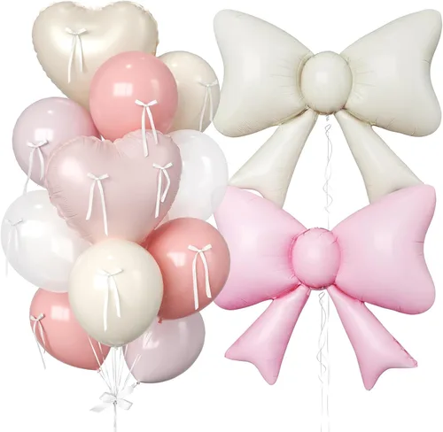 Miniatura 28 de 16 globos de corazón rosa, globos de lazo de 38 pulgadas, globo transparente rosa perla de doble relleno y arco en forma de corazón globo