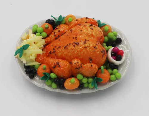 Miniatura 5 de Pavo asado en miniatura hecho a mano – Figura realista de arcilla de pavo de Acción de Gracias para casas de muñecas, exhibiciones de alimentos