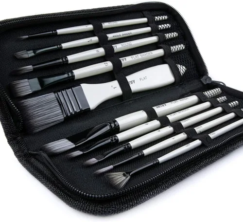 Juego de pinceles de pintura ARTIFY, 10 piezas de pinceles para pintura acrílica con estuche, pinceles de pelo de nailon para acrílico, acuarela,
