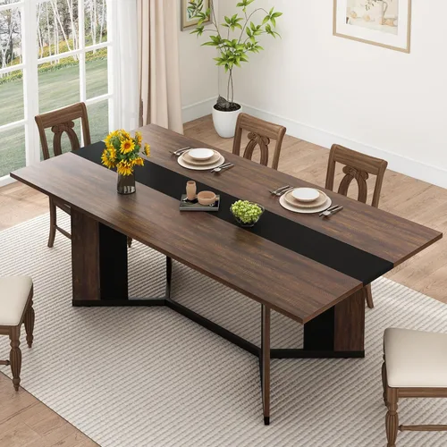 Miniatura 8 de chartustriable Mesa de comedor para 4 a 6 personas, mesa de cocina moderna grande de 71 pulgadas con diseño de camino de mesa integrado, mesa