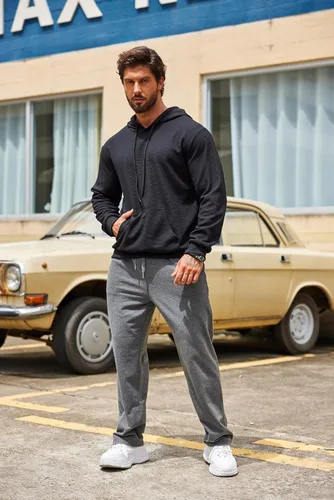 Miniatura 2 de COOFANDY Pantalones deportivos de algodón para hombre, pantalones de descanso con parte inferior abierta, pantalones ligeros casuales con bolsillos