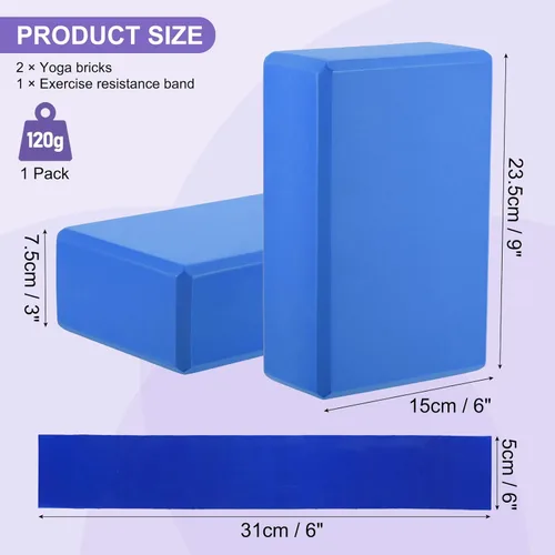 Miniatura 2 de PATIKIL Bloques de yoga y bandas de resistencia, paquete de 2 bloques de yoga de espuma EVA de alta densidad a granel de 9 x 6 x 3 pulgadas, Azul