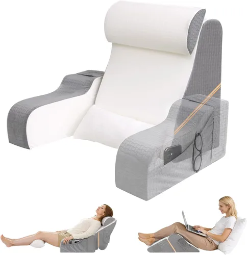 Miniatura 10 de 5 almohadas de lectura para sentarse en la cama para adultos, almohada plegable 2 en 1 con cuña para dormir, almohada ergonómica de apoyo de espalda