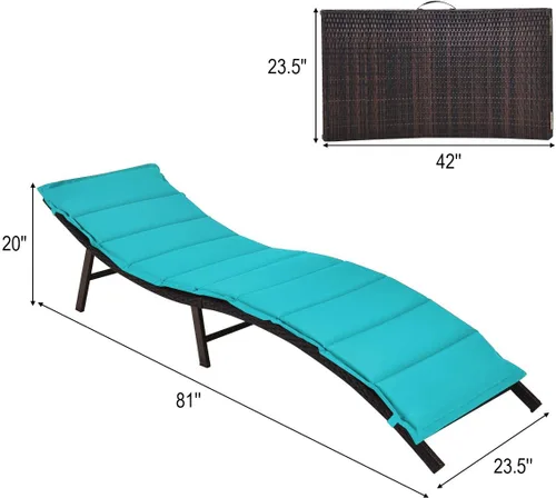 Miniatura 3 de RELAX4LIFE Sillas de salón para exteriores - Juego de tumbonas portátiles de mimbre con cojín, ratán de polietileno y marco de metal, tumbona al