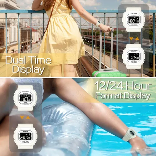Miniatura 4 de Reloj deportivo resistente al agua de 10 ATM para mujeres y niñas, natación y buceo, reloj despertador, cronómetro, temporizador, hora doble
