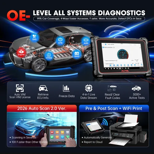 Miniatura 8 de Autel Escáner MaxiCOM MK900BT, 2026 MK900-BT Herramienta de escaneo de diagnóstico bidireccional, 2.0 BT Ver. de MK900 MX900, 8 pulgadas hasta