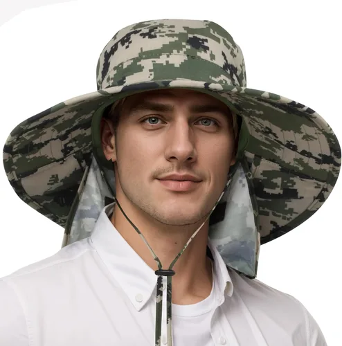Miniatura 10 de Catalonia Sombrero de sol para hombre, sombrero de ala ancha para exteriores con solapa para el cuello, para pesca, senderismo, safari, jardinería