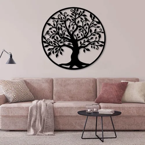 Fayholy Árbol de la vida arte de pared de metal, decoración de pared de árbol de metal, camisetas circulares para sala de estar, dormitorio (negro,