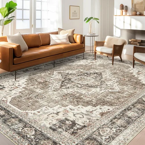 Miniatura 48 de Roxstand Alfombras de 2,44 x 3,05 m para sala de estar, alfombra vintage lavable con respaldo antideslizante, alfombra grande resistente a manchas