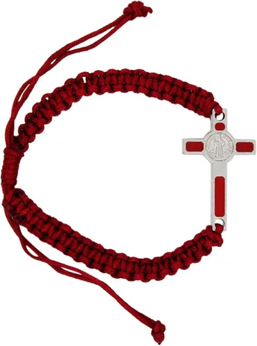 Miniatura 7 de San Benito pulsera Crucifijo rojo macramé estilo accesorio 7 12 pulgadas