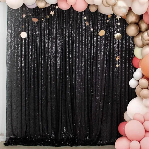 Miniatura 41 de ShinyBeauty PHOTOBOOTH - Fondo de tela de lentejuelas, telón de fondo de boda, telón de fondo óxido, cortinas de lentejuelas, cortinas de Negro